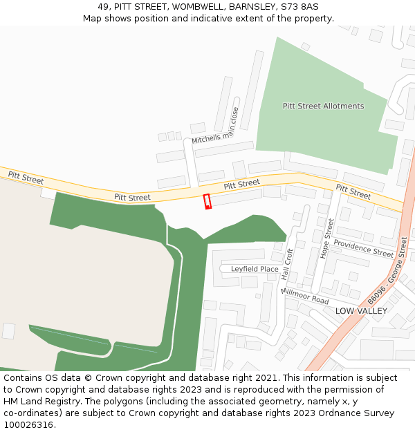 49, PITT STREET, WOMBWELL, BARNSLEY, S73 8AS: Location map and indicative extent of plot