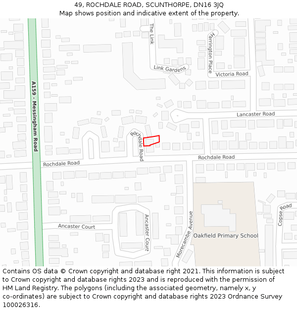 49, ROCHDALE ROAD, SCUNTHORPE, DN16 3JQ: Location map and indicative extent of plot