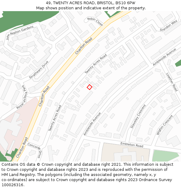 49, TWENTY ACRES ROAD, BRISTOL, BS10 6PW: Location map and indicative extent of plot