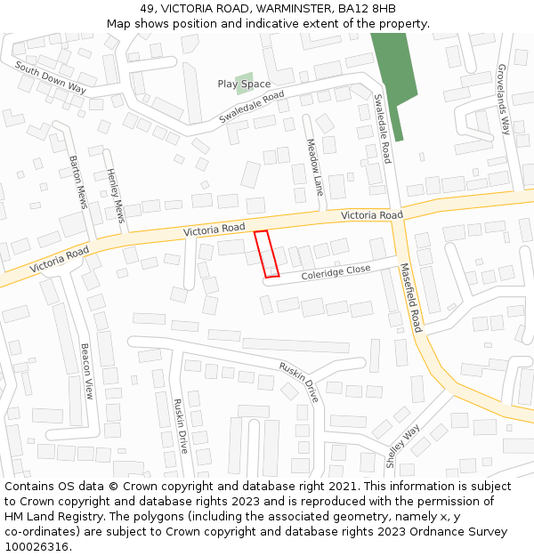 49, VICTORIA ROAD, WARMINSTER, BA12 8HB: Location map and indicative extent of plot