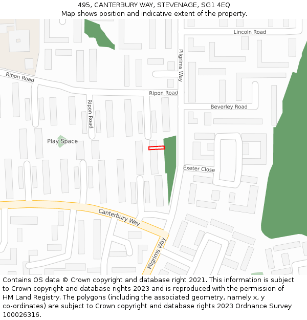 495, CANTERBURY WAY, STEVENAGE, SG1 4EQ: Location map and indicative extent of plot