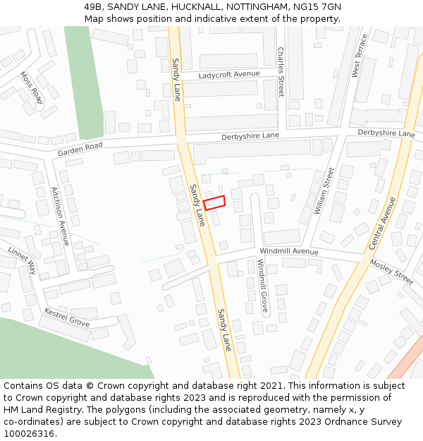 49B, SANDY LANE, HUCKNALL, NOTTINGHAM, NG15 7GN: Location map and indicative extent of plot