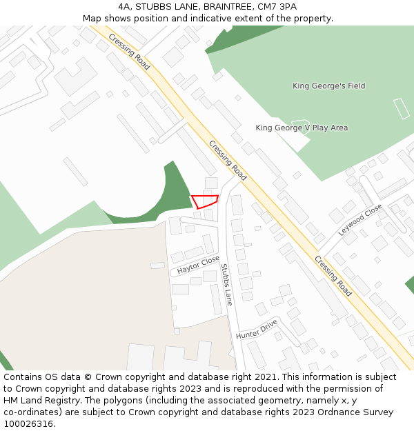 4A, STUBBS LANE, BRAINTREE, CM7 3PA: Location map and indicative extent of plot