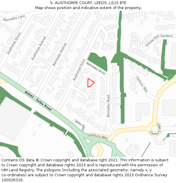 5, AUSTHORPE COURT, LEEDS, LS15 8TE: Location map and indicative extent of plot