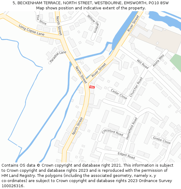 5, BECKENHAM TERRACE, NORTH STREET, WESTBOURNE, EMSWORTH, PO10 8SW: Location map and indicative extent of plot