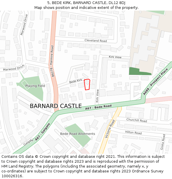 5, BEDE KIRK, BARNARD CASTLE, DL12 8DJ: Location map and indicative extent of plot