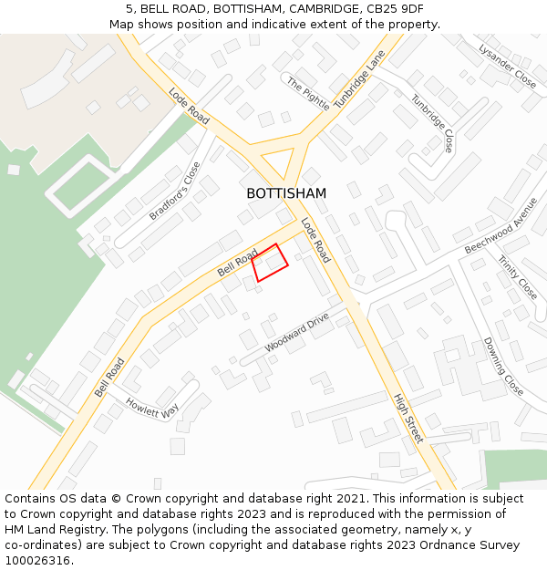 5, BELL ROAD, BOTTISHAM, CAMBRIDGE, CB25 9DF: Location map and indicative extent of plot