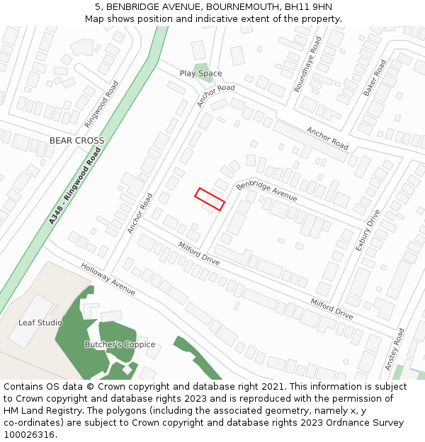 5, BENBRIDGE AVENUE, BOURNEMOUTH, BH11 9HN: Location map and indicative extent of plot