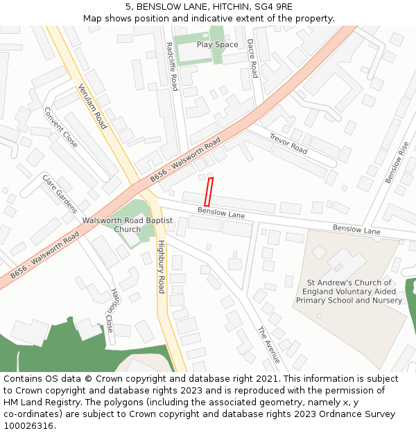 5, BENSLOW LANE, HITCHIN, SG4 9RE: Location map and indicative extent of plot