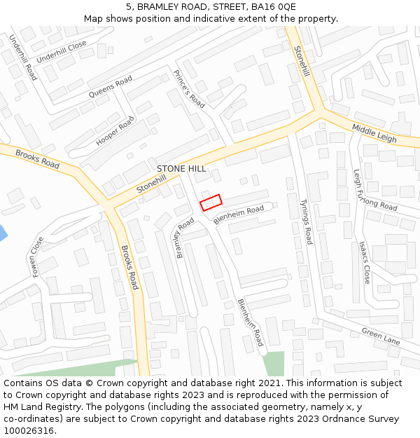 5, BRAMLEY ROAD, STREET, BA16 0QE: Location map and indicative extent of plot