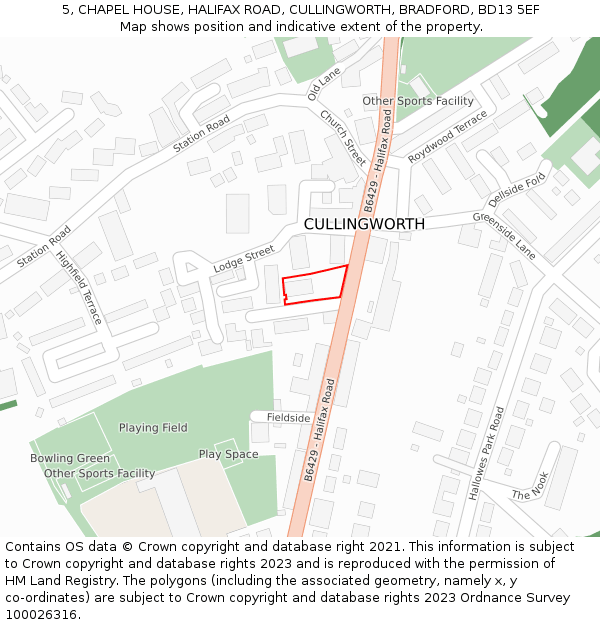 5, CHAPEL HOUSE, HALIFAX ROAD, CULLINGWORTH, BRADFORD, BD13 5EF: Location map and indicative extent of plot