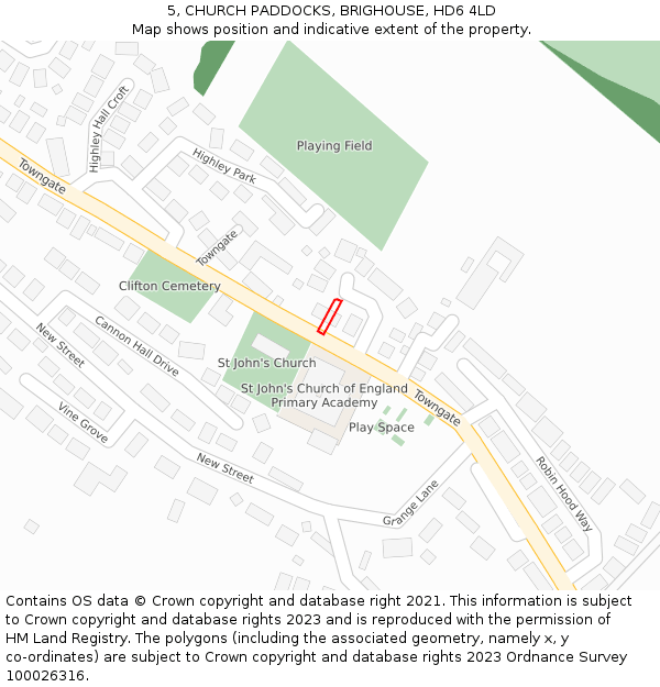 5, CHURCH PADDOCKS, BRIGHOUSE, HD6 4LD: Location map and indicative extent of plot