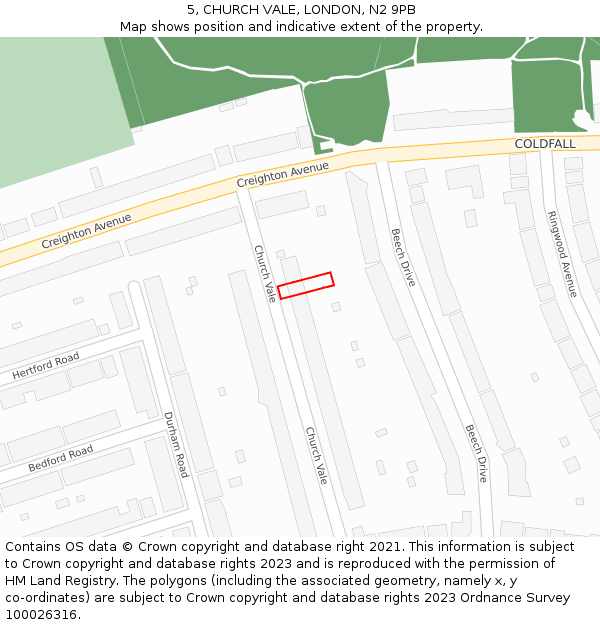 5, CHURCH VALE, LONDON, N2 9PB: Location map and indicative extent of plot
