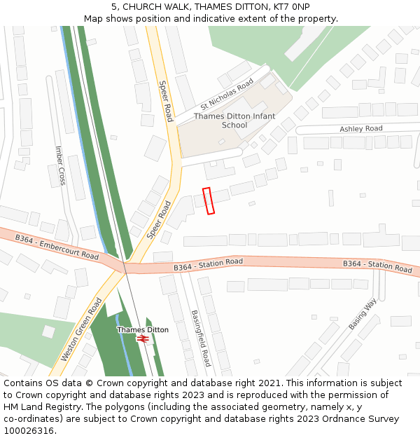 5, CHURCH WALK, THAMES DITTON, KT7 0NP: Location map and indicative extent of plot