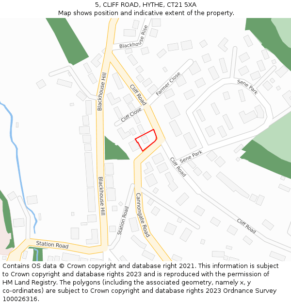 5, CLIFF ROAD, HYTHE, CT21 5XA: Location map and indicative extent of plot