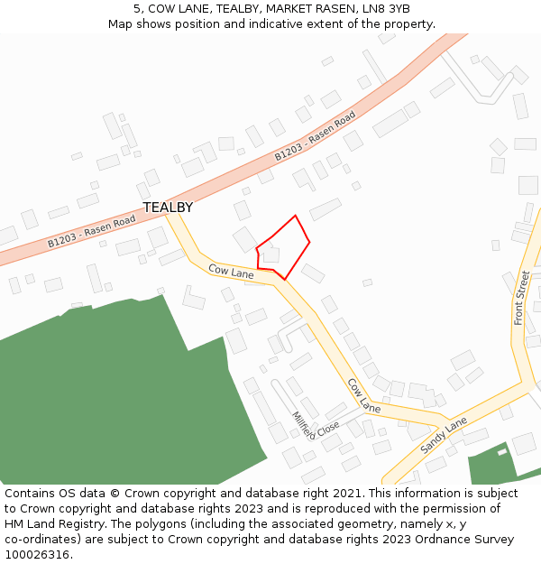 5, COW LANE, TEALBY, MARKET RASEN, LN8 3YB: Location map and indicative extent of plot
