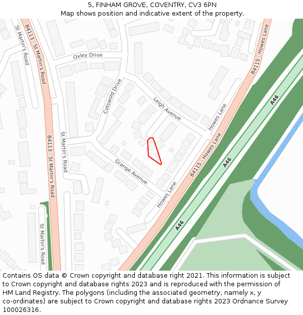 5, FINHAM GROVE, COVENTRY, CV3 6PN: Location map and indicative extent of plot