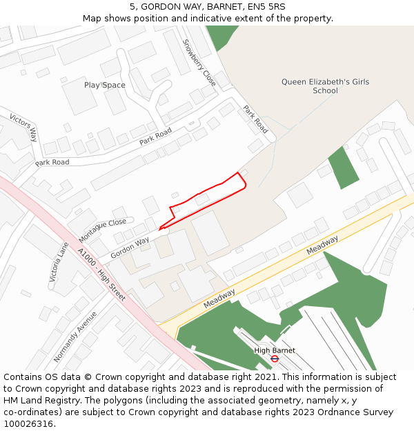 5, GORDON WAY, BARNET, EN5 5RS: Location map and indicative extent of plot