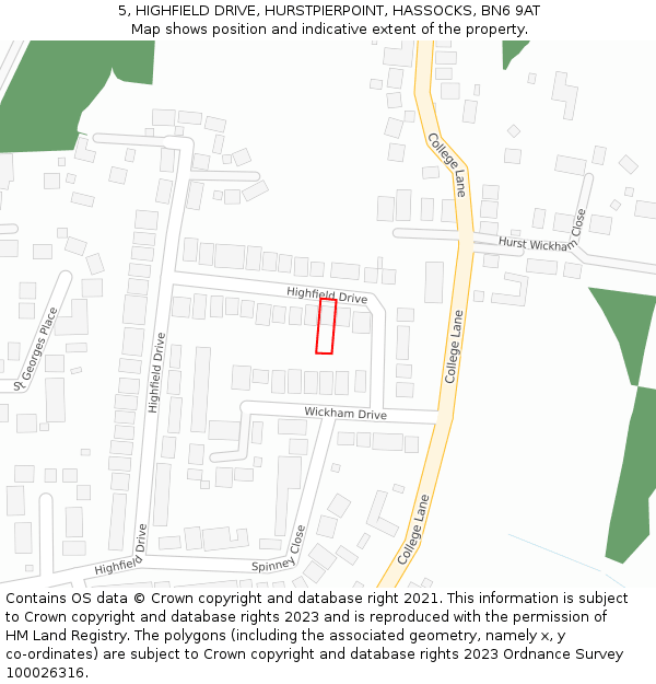 5, HIGHFIELD DRIVE, HURSTPIERPOINT, HASSOCKS, BN6 9AT: Location map and indicative extent of plot