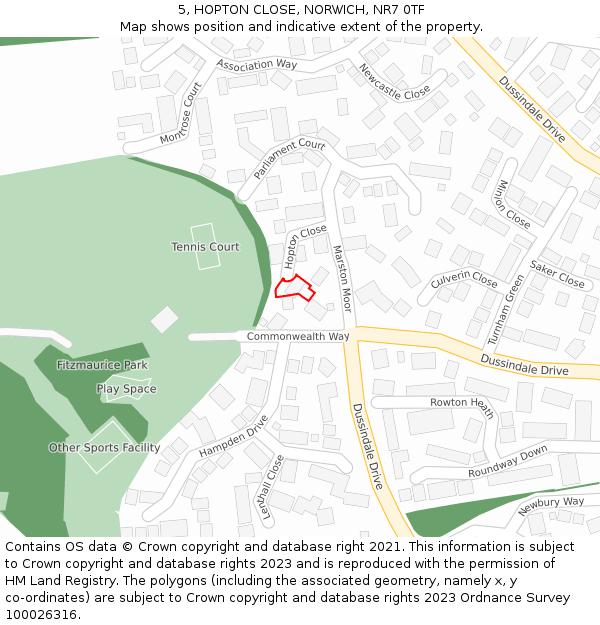 5, HOPTON CLOSE, NORWICH, NR7 0TF: Location map and indicative extent of plot