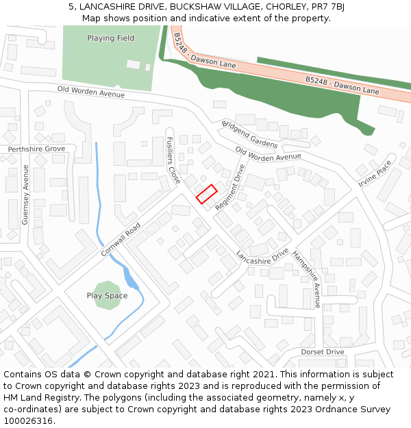 5, LANCASHIRE DRIVE, BUCKSHAW VILLAGE, CHORLEY, PR7 7BJ: Location map and indicative extent of plot