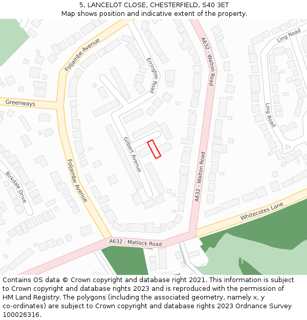 5, LANCELOT CLOSE, CHESTERFIELD, S40 3ET: Location map and indicative extent of plot