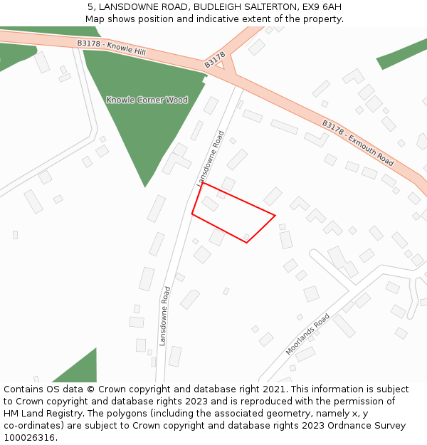 5, LANSDOWNE ROAD, BUDLEIGH SALTERTON, EX9 6AH: Location map and indicative extent of plot