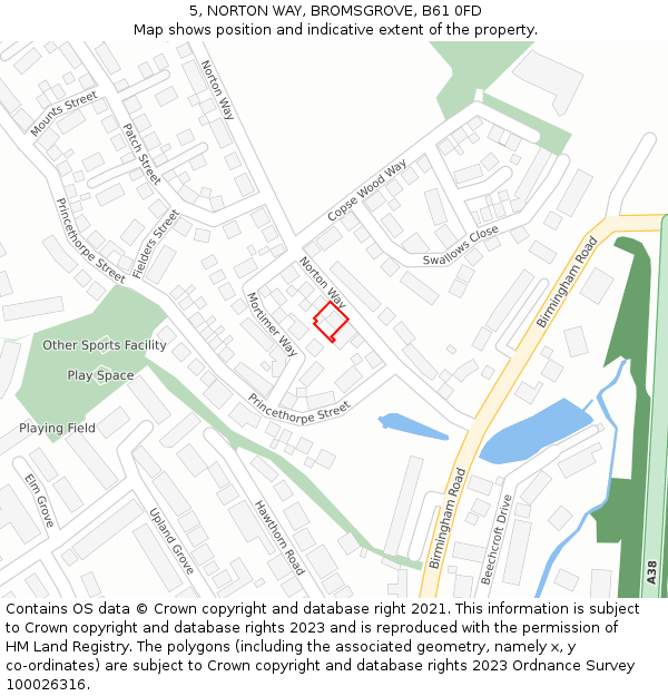 5, NORTON WAY, BROMSGROVE, B61 0FD: Location map and indicative extent of plot