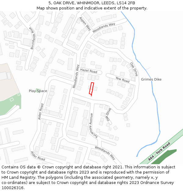 5, OAK DRIVE, WHINMOOR, LEEDS, LS14 2FB: Location map and indicative extent of plot
