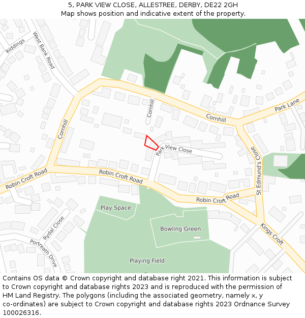 5, PARK VIEW CLOSE, ALLESTREE, DERBY, DE22 2GH: Location map and indicative extent of plot