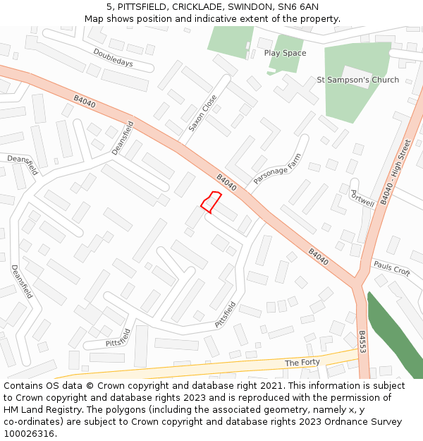 5, PITTSFIELD, CRICKLADE, SWINDON, SN6 6AN: Location map and indicative extent of plot