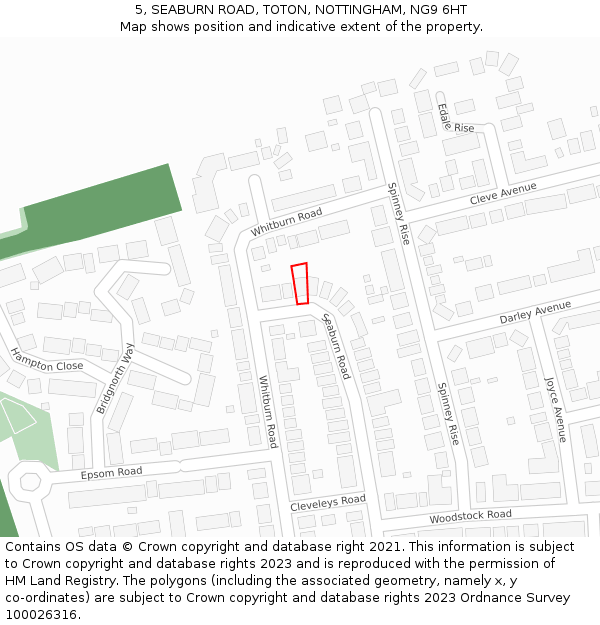 5, SEABURN ROAD, TOTON, NOTTINGHAM, NG9 6HT: Location map and indicative extent of plot