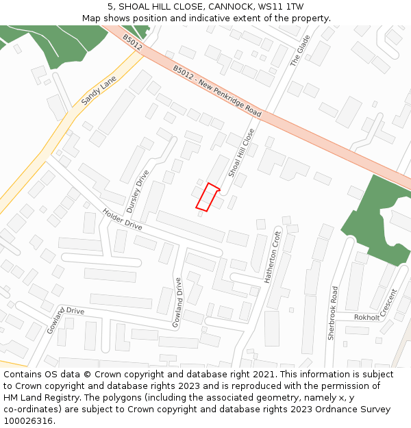 5, SHOAL HILL CLOSE, CANNOCK, WS11 1TW: Location map and indicative extent of plot