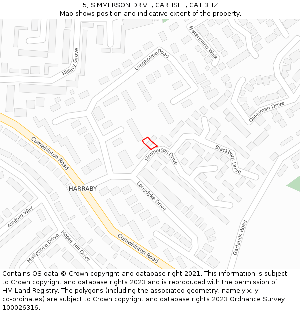 5, SIMMERSON DRIVE, CARLISLE, CA1 3HZ: Location map and indicative extent of plot