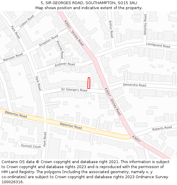 5, SIR GEORGES ROAD, SOUTHAMPTON, SO15 3AU: Location map and indicative extent of plot