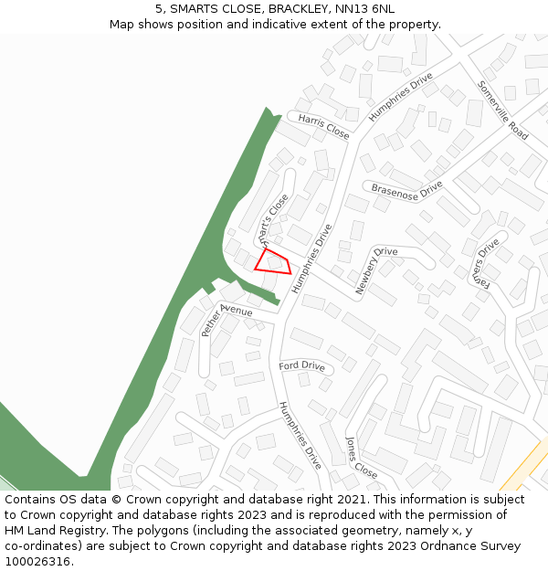 5, SMARTS CLOSE, BRACKLEY, NN13 6NL: Location map and indicative extent of plot