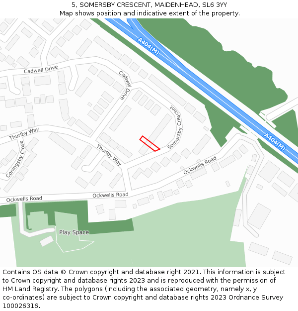 5, SOMERSBY CRESCENT, MAIDENHEAD, SL6 3YY: Location map and indicative extent of plot