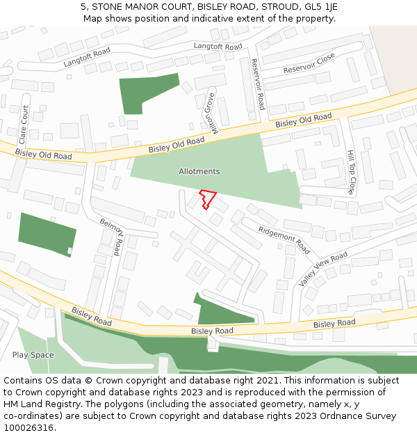5, STONE MANOR COURT, BISLEY ROAD, STROUD, GL5 1JE: Location map and indicative extent of plot