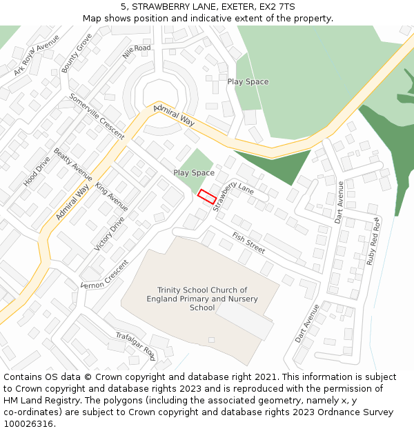 5, STRAWBERRY LANE, EXETER, EX2 7TS: Location map and indicative extent of plot