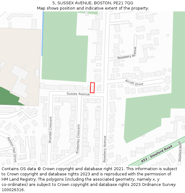 5, SUSSEX AVENUE, BOSTON, PE21 7QG: Location map and indicative extent of plot