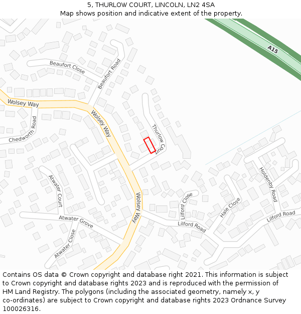 5, THURLOW COURT, LINCOLN, LN2 4SA: Location map and indicative extent of plot