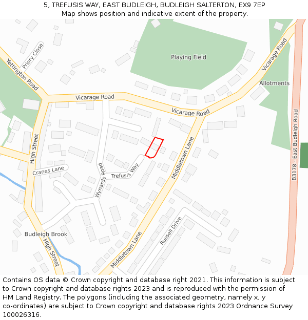 5, TREFUSIS WAY, EAST BUDLEIGH, BUDLEIGH SALTERTON, EX9 7EP: Location map and indicative extent of plot
