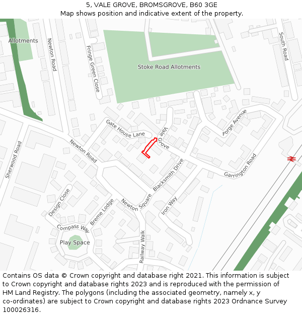 5, VALE GROVE, BROMSGROVE, B60 3GE: Location map and indicative extent of plot
