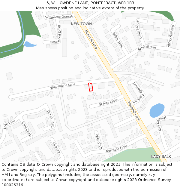 5, WILLOWDENE LANE, PONTEFRACT, WF8 1RR: Location map and indicative extent of plot