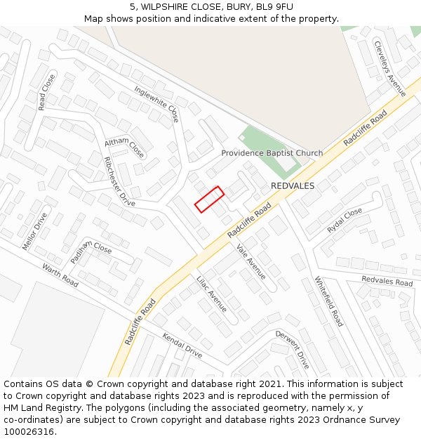 5, WILPSHIRE CLOSE, BURY, BL9 9FU: Location map and indicative extent of plot