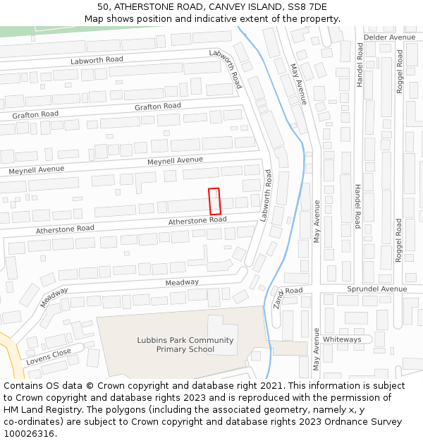 50, ATHERSTONE ROAD, CANVEY ISLAND, SS8 7DE: Location map and indicative extent of plot