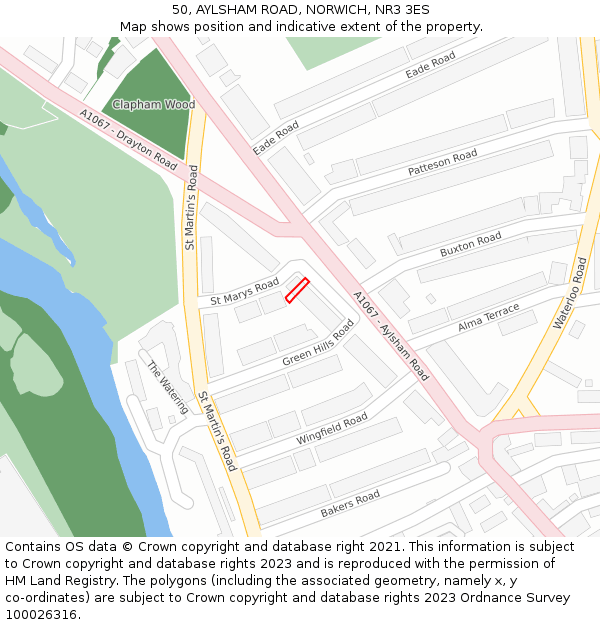 50, AYLSHAM ROAD, NORWICH, NR3 3ES: Location map and indicative extent of plot