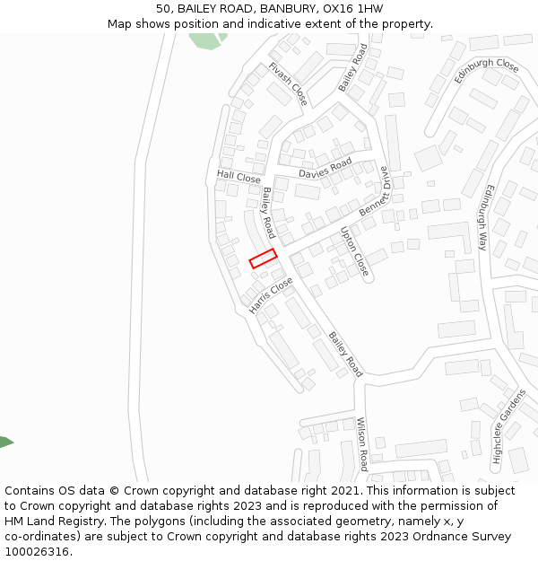 50, BAILEY ROAD, BANBURY, OX16 1HW: Location map and indicative extent of plot