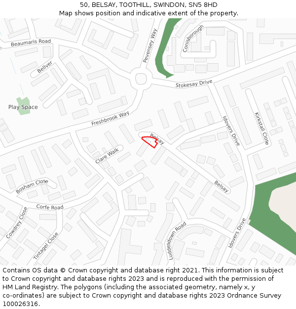 50, BELSAY, TOOTHILL, SWINDON, SN5 8HD: Location map and indicative extent of plot