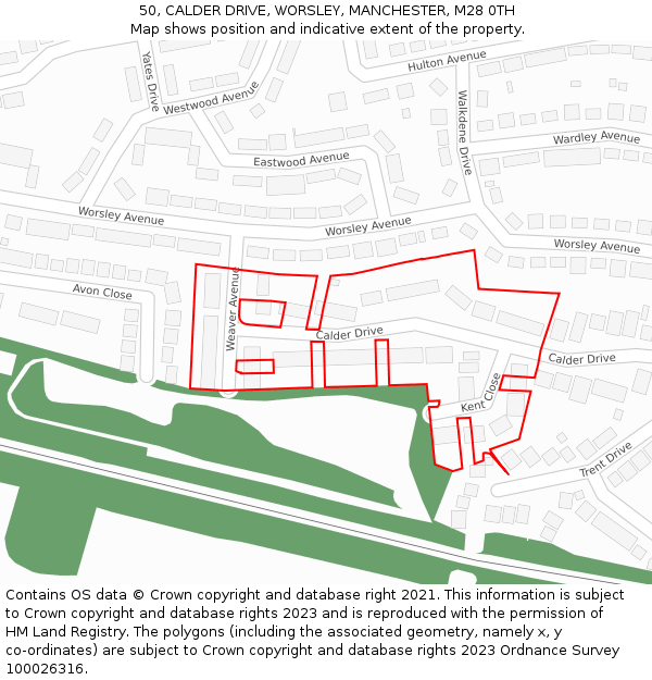 50, CALDER DRIVE, WORSLEY, MANCHESTER, M28 0TH: Location map and indicative extent of plot